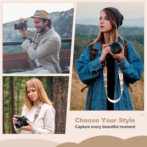 Image of Universal Camera Strap - Camera Neck Strap, Adjustable Shoulder Straps Compatible with Canon, Fujifilm, Nikon, Olympus, Panasonic and other SLR and mirrorless cameras - Red Black and White Weave