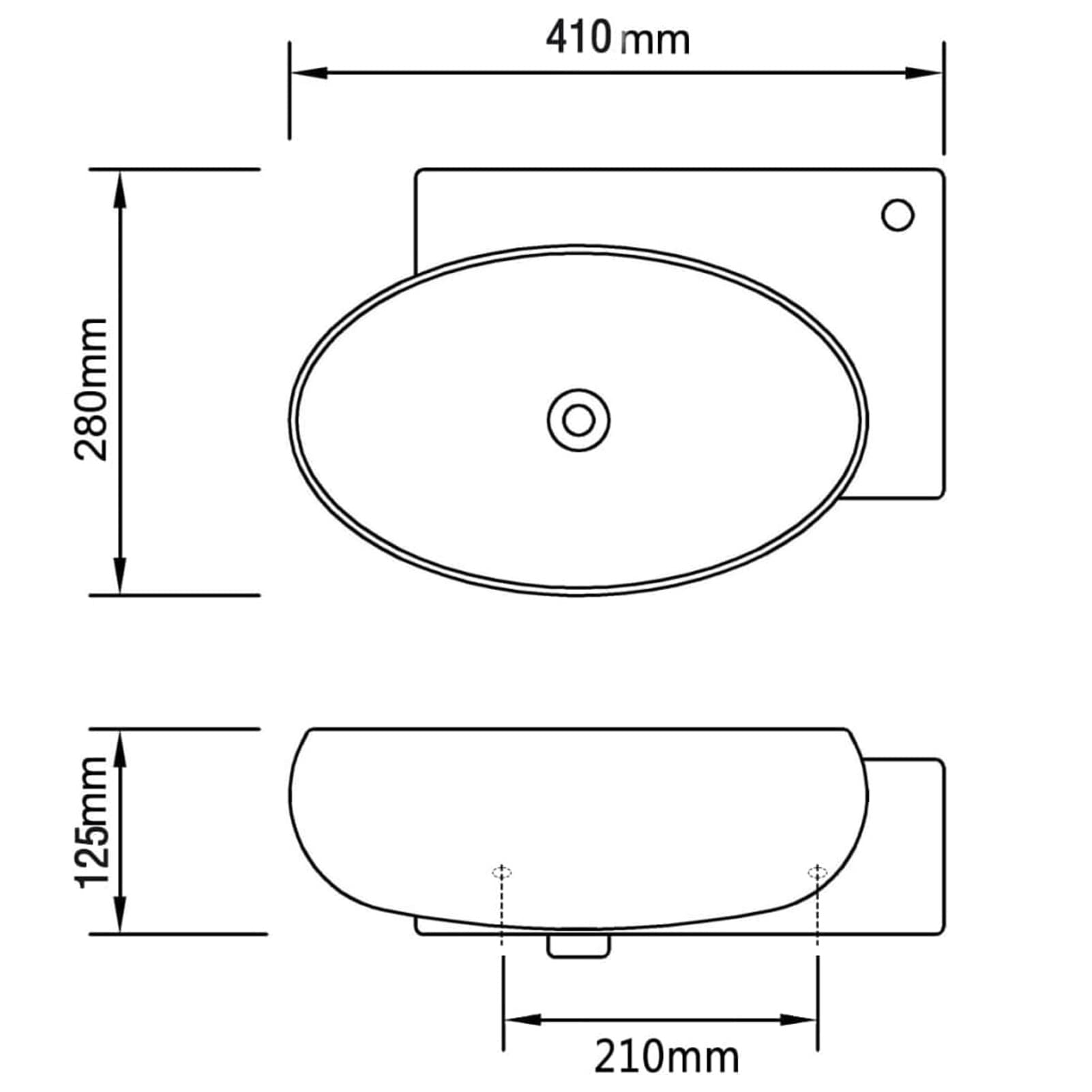 ZEYUAN Lavabo con Hueco de Grifo y rebosadero cerámica Blanco, Fregadero, Lavabo Baño, Lavamanos Baño, Lavatorio Casa De Banho, Mueble Lavabo sobre Encimera