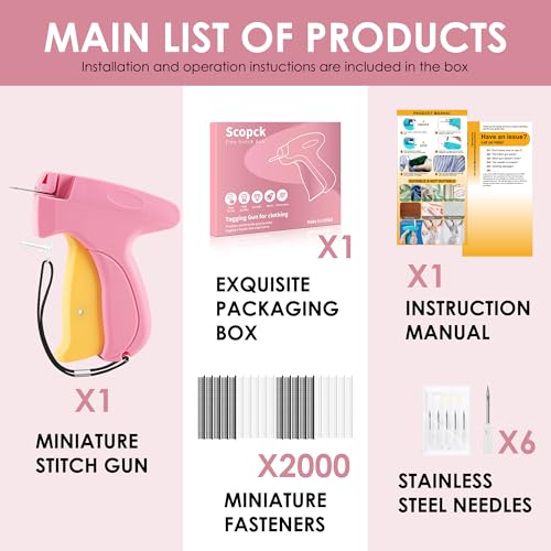 Image of Stitch Gun for Clothes - Handheld Stitch Gun Quick Clothing Fixer - Mini Sewing Kit Micro Tagging Gun - Includes 6 Needle, 1000 Black Fasteners & 1000 White Fasteners (Pink-Yellow)