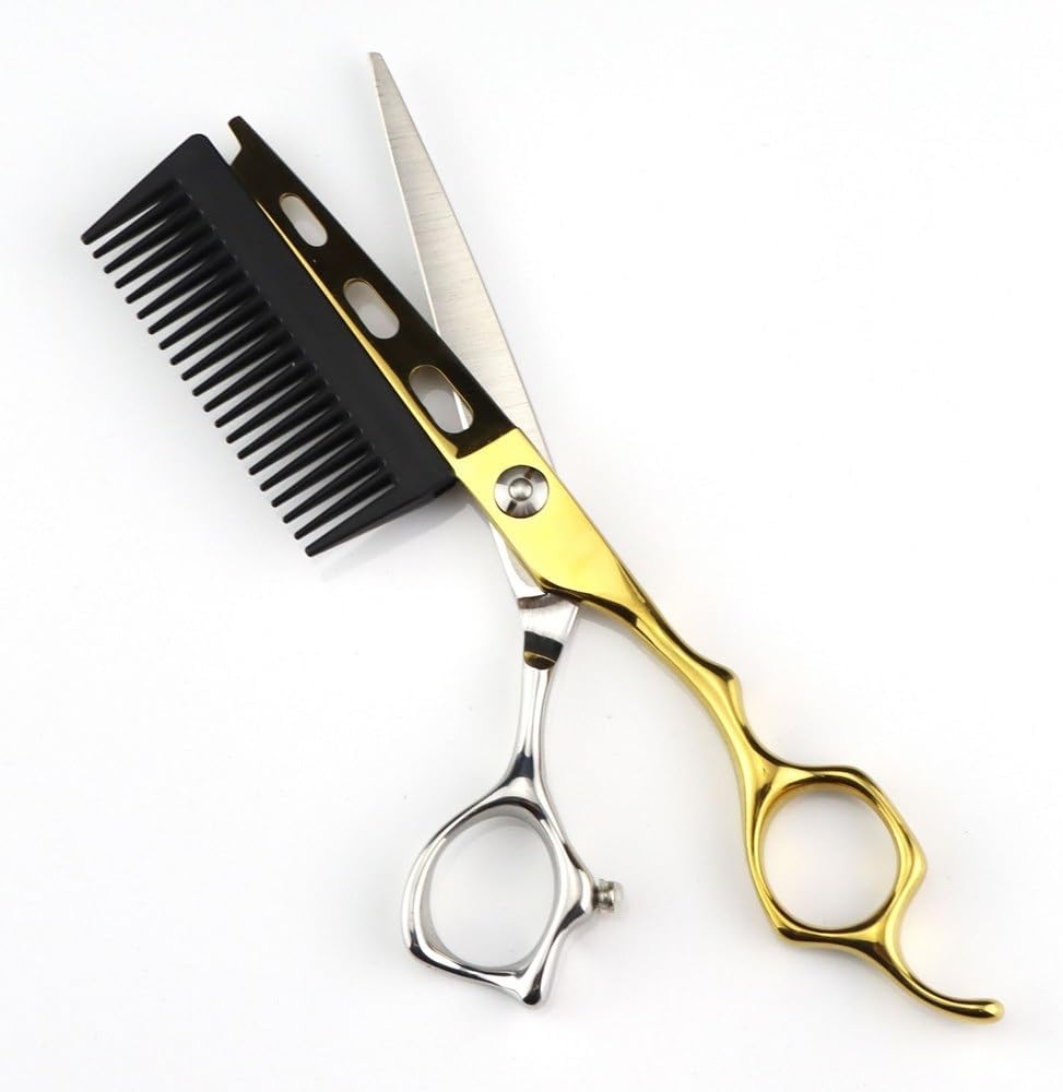 Hair Cutting Shears, 6 Inch Professional 440c Steel 2 in 1 d Scissors with Comb Barber Tools Haircut Hairdressing
