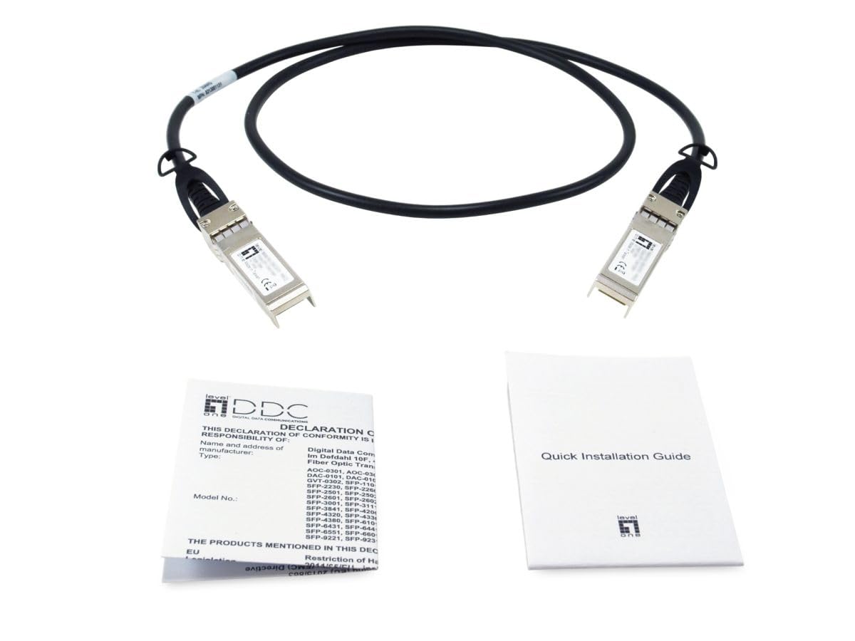 LevelOne SFP+ Twinax Direct Attach - Cable de cobre (10 Gbps, 1 m) | Transmisión de 10 Gbps, 1,00 m de longitud, conexión directa, cable Twinax