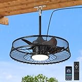 mnikopE 22' Outdoor Ceiling Fans with Light, Waterproof Plug in Ceiling Fan, 3CCT Dimmable, Gazebo Hanging Fan with Remote & APP Control, Caged Ceiling Fan for Patio Porch Pergola (Black)