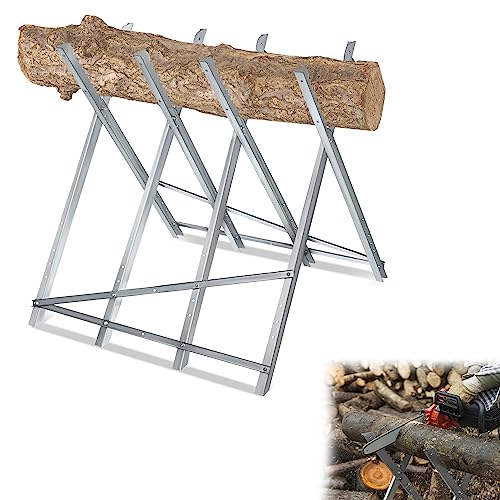 YRHome Caballete de sierra plegable de metal, 82 x 80,5 x 79 cm, caballete de madera, soporte para sierra de madera, soporte para sierra de cadena, soporte para sierra de cadena