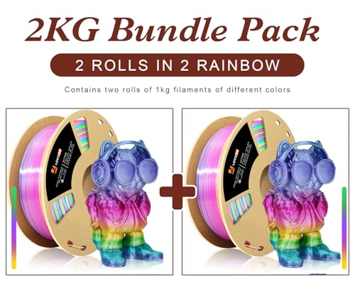 Image of LOVOON 3D Printing Filament Bundle 2 KG, Silk Rainbow Gradient Green /Blue /Purple /Pink /Yellow 3D PLA Filament 1.75mm, Color Changing 3D Printer PLA Filaments,1KG X 2 Spools