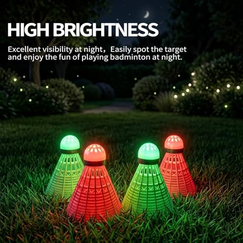 Image of Glow in The Dark Badminton Birdies,LED Badminton Shuttlecocks for Family Backyards Practice,4 /5 /6 PCS Nylon /Goose Feather Long Lasting Light Up Birdie Balls Set for Indoor Outdoor Sports