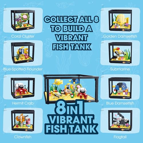 Image of 8-in-1 Dream Ocean Fish Tank Blue Damselfish (91 Pieces) | Learn About Marine Life | Building Block Set for Kids Age 6+ | STEM Educational Toy | Build, Collect & Create a Big Fish Tank