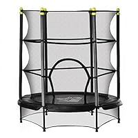 HOMCOM 5.2FT Kids Trampoline with Safety Enclosure, Indoor Outdoor Toddler Trampoline, for Ages 3-10 Years, Black