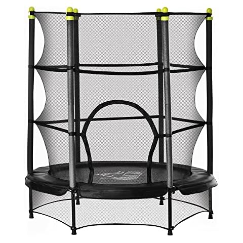 HOMCOM Trampolin für Kinder Ø140 cm Fitness-Trampolin mit Sicherheitsnetz Randabdeckung Gummiseil gepolstert Indoor Outdoor Springen Gartentrampolin Stahl Schwarz Cover