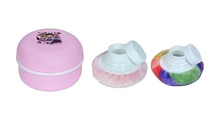 The ChipmunK Store?s Powder Puff with unbreakable powder storage case and Soft puff for Babies - Pink (Pink with multicolour puff)