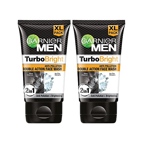 Garnier Men, Face Wash, Brightening & Anti-Pollution, TurboBright Double Action, 300 g (pack of 2)