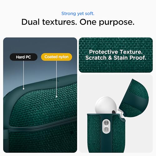 Image of Spigen for AirPods Pro 3 Case, Urban Fit Compatible with AirPods Pro 3rd Generation Case (2025), Premium Fabric Cover with Carabiner - Midnight Green