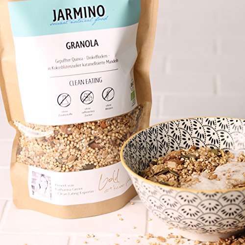Protein Müsli aus BIO Müsli Granola von JARMINO | 400g Crunchy Müsli | Feinstes Fitness Müsli für den Morgen | Knusper Müsli ohne Weizengluten | Eiweiss Müsli