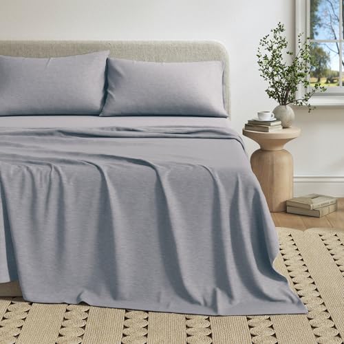 Image of Great Bay Home Cotton Jersey Knit Full Sheet Set - Ultra-Soft, Stretchy, Heathered Melange Bed Sheets - Cozy, Soft T-Shirt Sheet & Pillowcase Set (Sky Blue)
