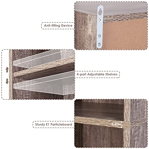 Fotosok 8-Tier Media Tower Rack, 11.6 X 9.3 X 70.9 Inches Cd Dvd Slim Storage Cabinet With Adjustable Shelves, Tall Narrow Bookcase Display Bookshelf For Home Office, Oak #TOP4