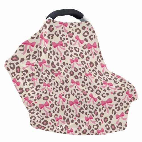 Image of Leopard Bow Nursing Cover Up for Breastfeeding, Baby Carseat Cover