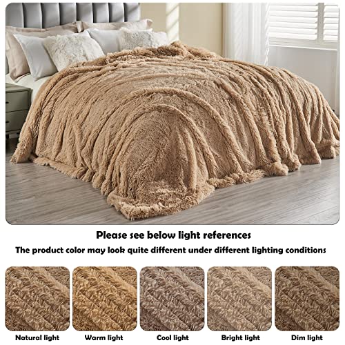 GONAAP Fuzzy Faux Fur Throw Blanket Twin Size Brown Super Soft Cozy Plush Fuzzy Shaggy Blanket for Couch Sofa Bed (Brown, Twin(60"x80"))