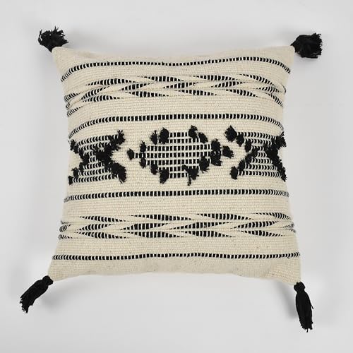 Image of TIB Premium Boho Decorative Throw Cushion Covers, 16 x 16 cm, Set of 2, Cotton. (Zig Zag White)-230 TC