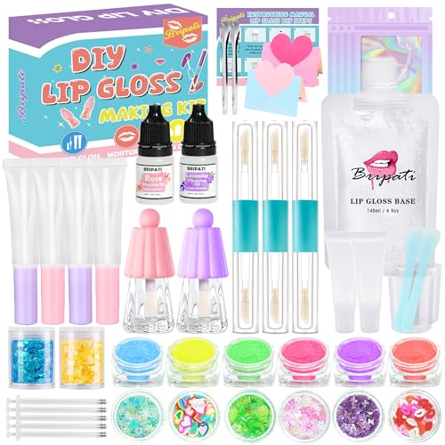 BRIPATI DIY Lip Gloss Making Kit - Make Your Own Lip Glosses Moisturizing DIY Lip Glaze Handmade Glittery Set for Teens Girls Women Makeup Lover Beginner Christmas Birthday Gift