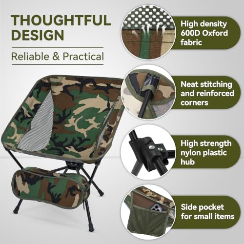 Image of MARCHWAY Lightweight Folding Camping Chair, Portable Foldable Compact for Outdoor Camp, Travel, Beach, Picnic, Festival, Hiking, Backpacking, Supports 330Lbs (Camo)