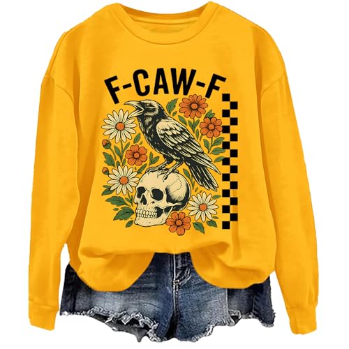 Crow Raven Sweatshirt F-CAW-F Hoodie Funny Crow Floral Graphic Sweatshirt Crew & Hooded Neck Long Sleeve Tops