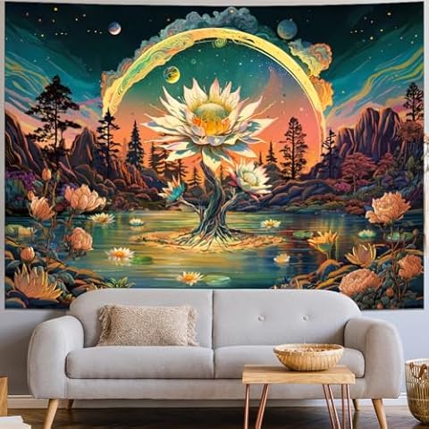 Amtoodopin Tree of Life Tapestry Nature Floral Plant Tapestry Trippy Forest Tree Tapestry for Bedroom Aesthetic Sunset Tapestry Wall Hanging for Living Room Cover