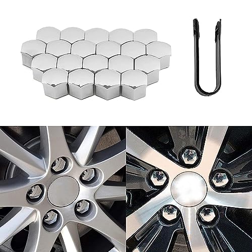 MARXAN 20 PCS Tapa De Tuerca De Rueda para Coches para Peugeot 508 2011-2016, Tapas De Tornillos Cubierta Hexagonales Tuerca NeumáTico Ruedas Tapones Tornillos Exterior Accesorios,C/Silver-17mm