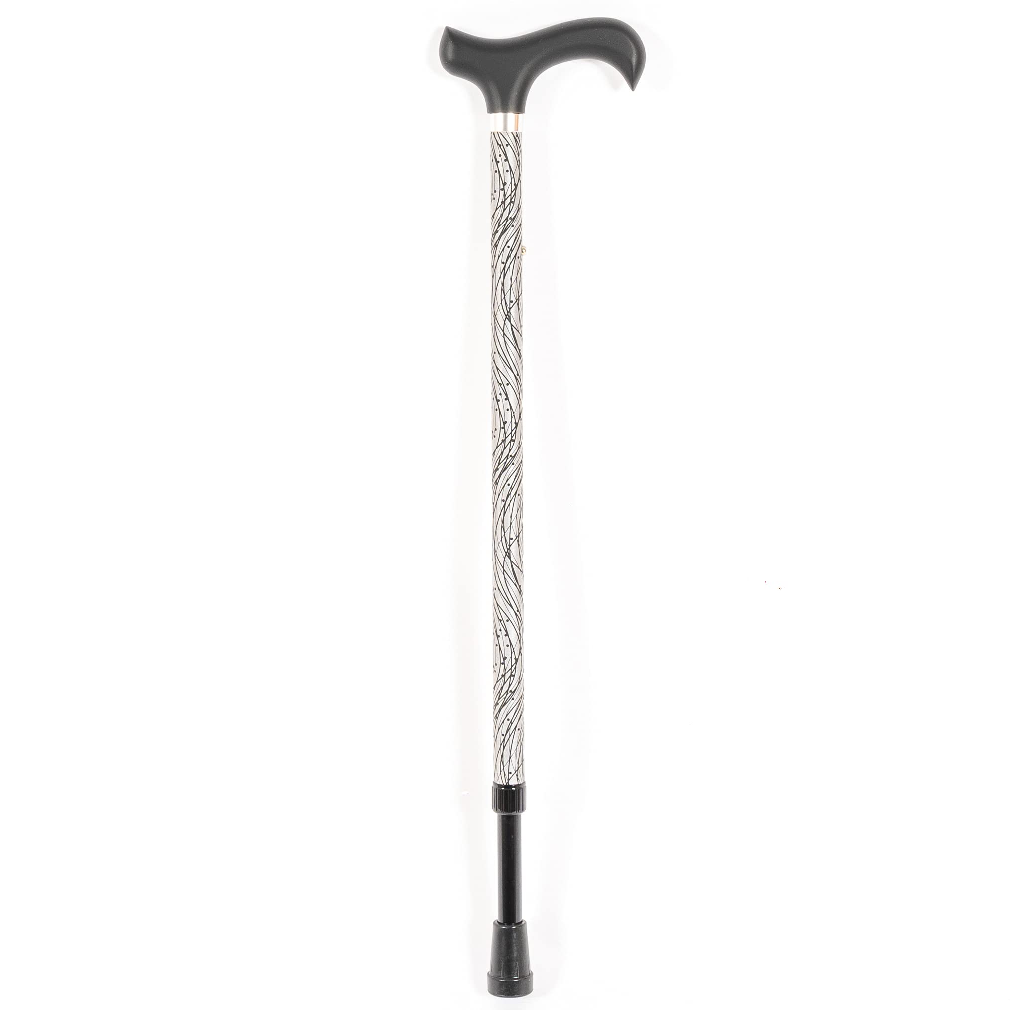 Ossenberg Reflektierender Leichtmetallstock mit Derbygriff - Spazierstock für Damen und Herren - 10-Fach höhenverstellbar - Wanderstock bei Dunkelheit - schwarz/Silber