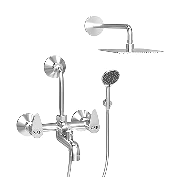 ZAP BRE305 Breeza Series 100% High Grade Brass 3 in 1 Wall Mixer with Shower Arms & Head | Multi Flow Hand Shower with 1.5 Meter Flexible Tube (Chrome)