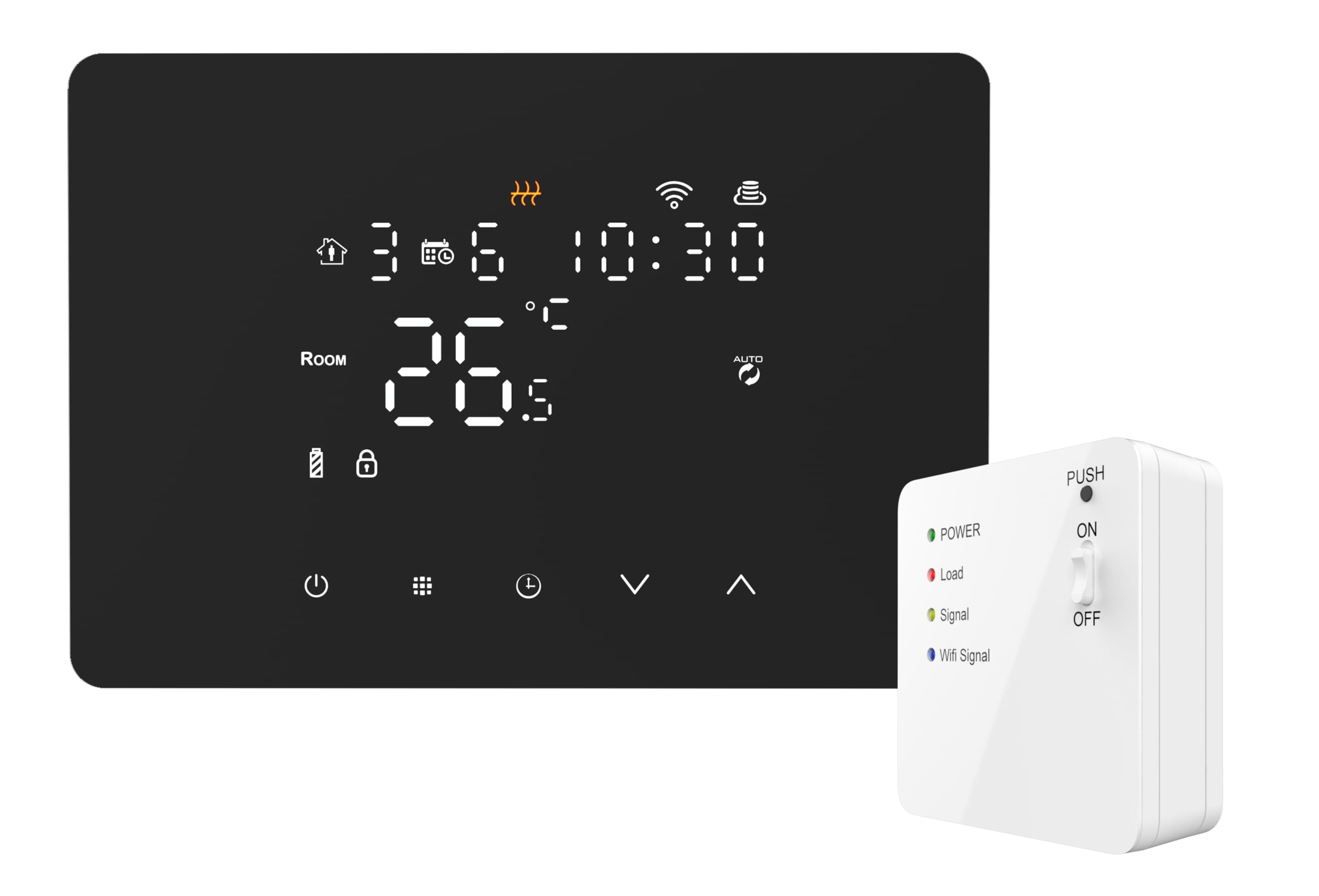 Domos - Termostato Inalámbrico WiFi Inteligente para Caldera y calefacción | Pantalla LED táctil, WiFi, programable, Control Remoto por App y Voz. Color Negro