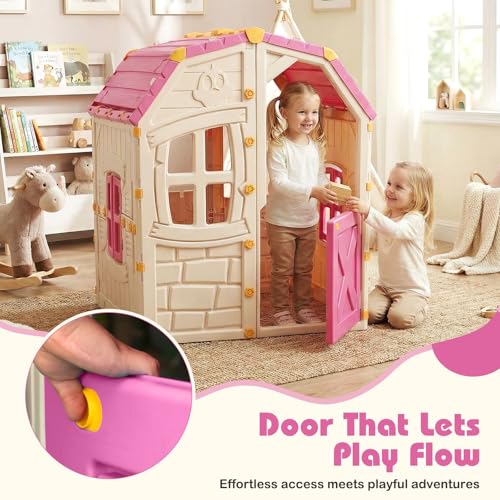 image for Costzon Outdoor Playhouse, Kids Cottage Clubhouse with Openable Window