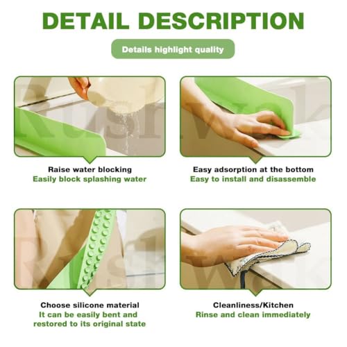 Image of Rushwak 1PCS X 48CM Silicone Sink Splash Guard in Kitchen Sink Water Splash Guard with Strong Suction Cups Waterproof Countertop & Stove Protector Flexible Anti Splash Baffle for Kitchen & Bathroom