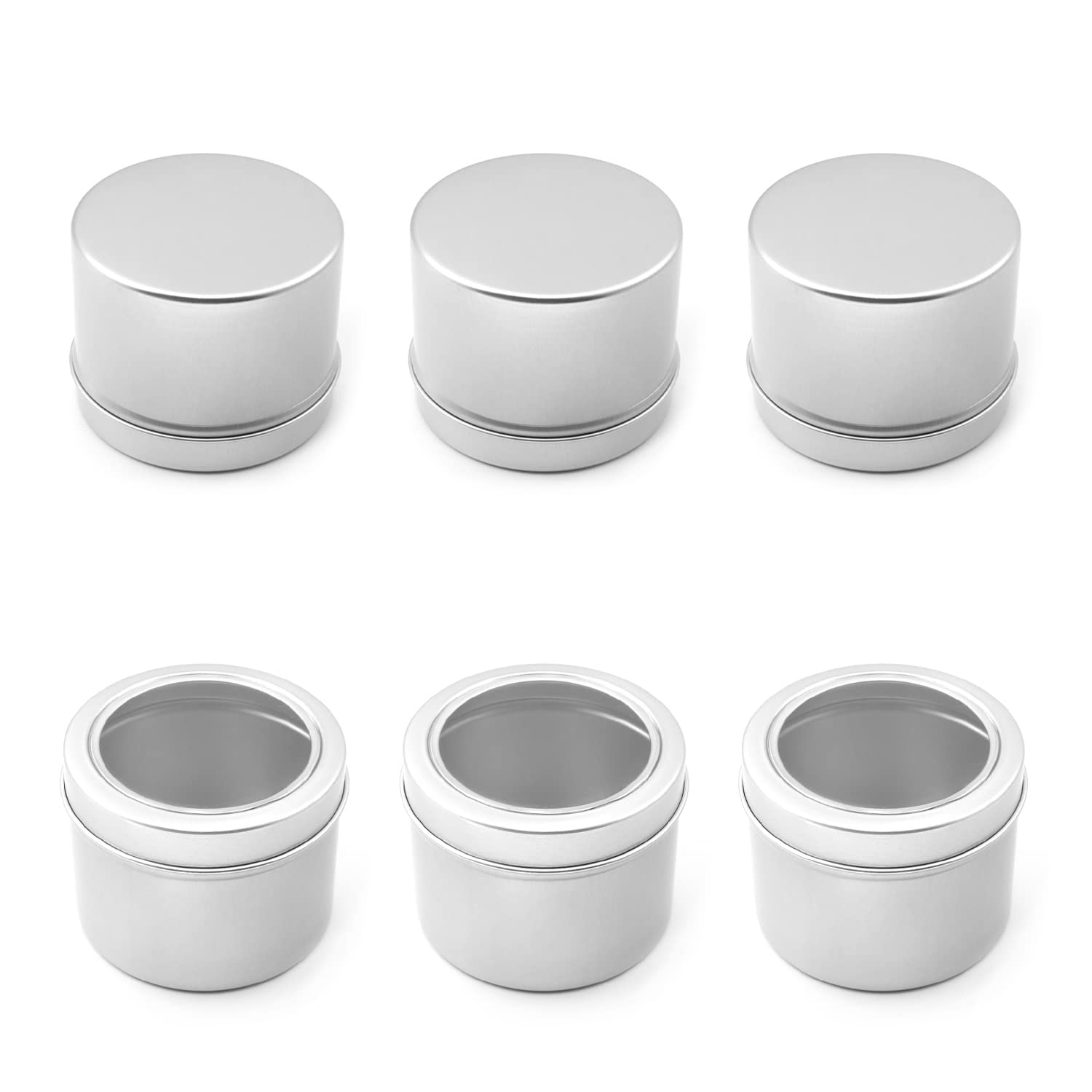 Othmro 6Pcs 2oz Metal Round Tins Aluminum Tin Cans Jar Refillable Containers 60ml Tin Cans Tin Bottles Containers with Screw Lid for Salve Spices Lip Balm Tea Candies Silver 60×46mm