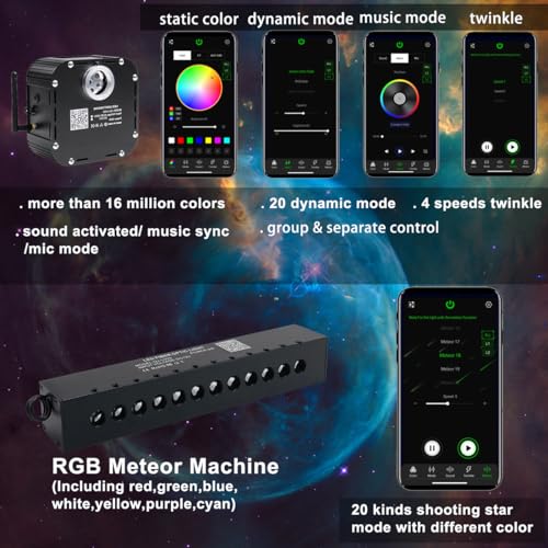 Image of AZIMOM High Brightness 50W Twinkle Fiber Optic Starlight Kits1000pcs*0.03in*16.4ft Fiber Strands, RGB Meteor Shooting Star Sound Activated APP /Remote Control Theater Ceiling Home Shop Roof Decor
