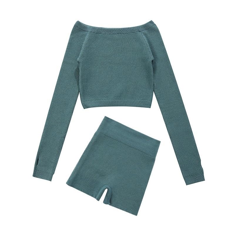 Girls Top Combo With Booty Shorts Ballet Dance Gymnastics Wear Knitted Leg Warmer Long Sleeve Pull Over Sweater Winter Set for Pilates Yoga Workout(Bean green,160 Height 150-160cm)