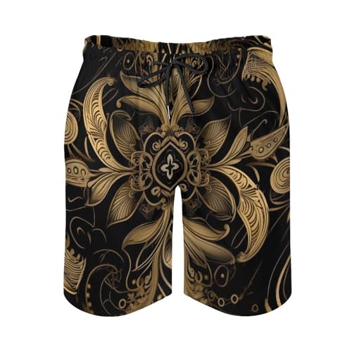 Men's Swim Trunks Black and Golden Pattern Beach Shorts Quick Dry Summer Bathing Suit Swimwear3