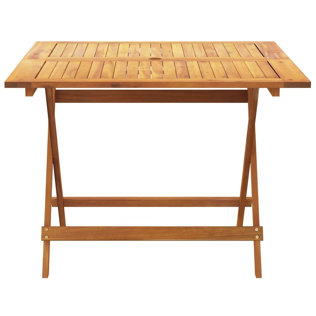 Set Pranzo Giardino 5 Pezzi Legno Acacia Tavolo e Sedie Pieghevoli | Set pieghevole salvaspazio in legno massello con foro per ombrellone, ideale per momenti di relax in terrazzo o patio.