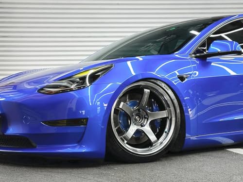 Image of LZLRUN High Gloss Vinyl Realistic Paint Wrap Roll Car Sticker Film Decal Bubble Free Come with Installation Tool Set (Blue, 1ft x 5ft)