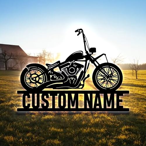 Image of Custom Motorcycle Metal Sign With LED Light, Motorcycle Metal Wall Art, Motorcycle Garage Name Sign Personalized, Garage Decor, Motocross Rider Gift