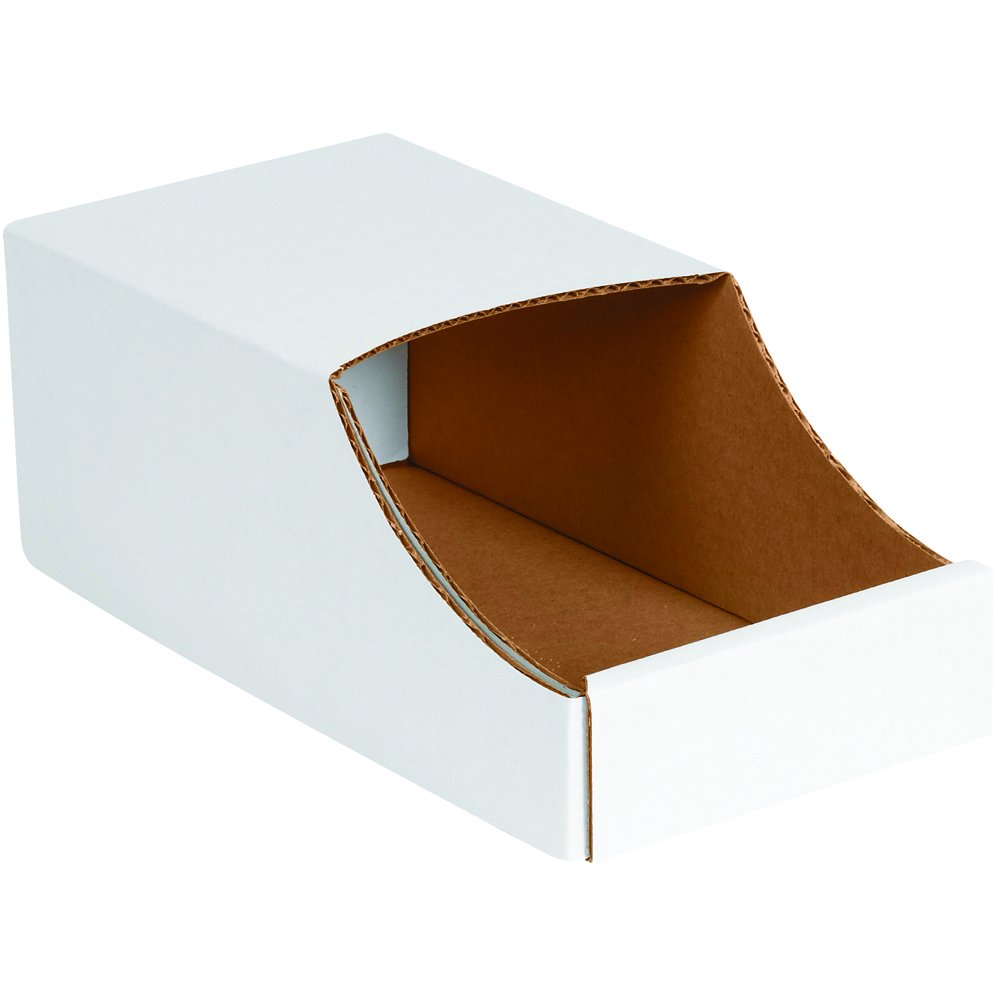 Aviditi Stackable Corrugated Cardboard Storage Bins, 6"x 12"x 4 1/2", White, Pack of 50, for Warehouse, Garage and Home Organization