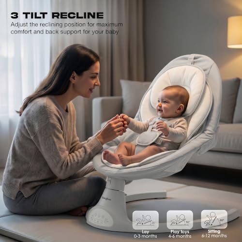Image of Baybee Electric Baby Swing with Adjustable Speed & Soothing Music | Baby Relaxing Swing Jhula with Mosquito Net, Safety Belt & Removable Toy | Rocking Function Cradle for New Born Babies (White)