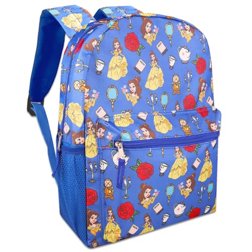 Beauty and the Beast Backpack for Girls Set - Bundle with 16" Princess Belle Backpack, Water Bottle, Stickers, and More | Beauty and the Beast Bag Disney2