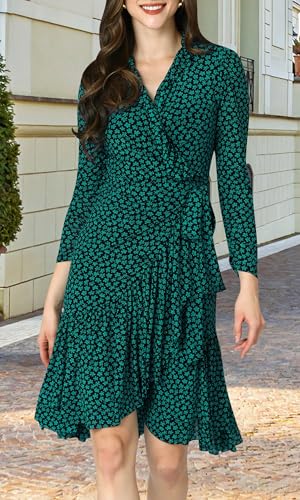 Image of KOH KOH Womens Long Sleeve Wrap Ruffled Wedding Guest Print Mini Dress