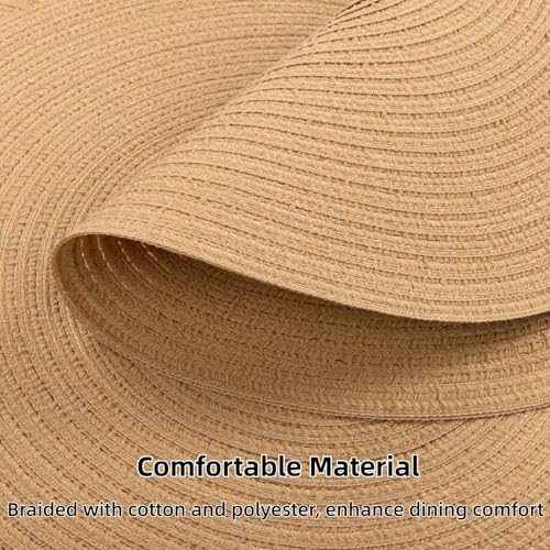 Image of SHACOS 15 inch Round Braided Placemats Set of 6 Cotton Polyester Heat Resistant Round Table Mats Washable Place Mats for Dinner Party Table Decoration (Camel, 6)