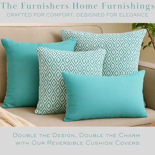 Image of Reversible 24x24 Inch Teal Cotton Argyle Woven Pack of 1 Fashion Throw Pillow Covers Cases for Couch Sofa Home Decoration | 60 x 60 cm
