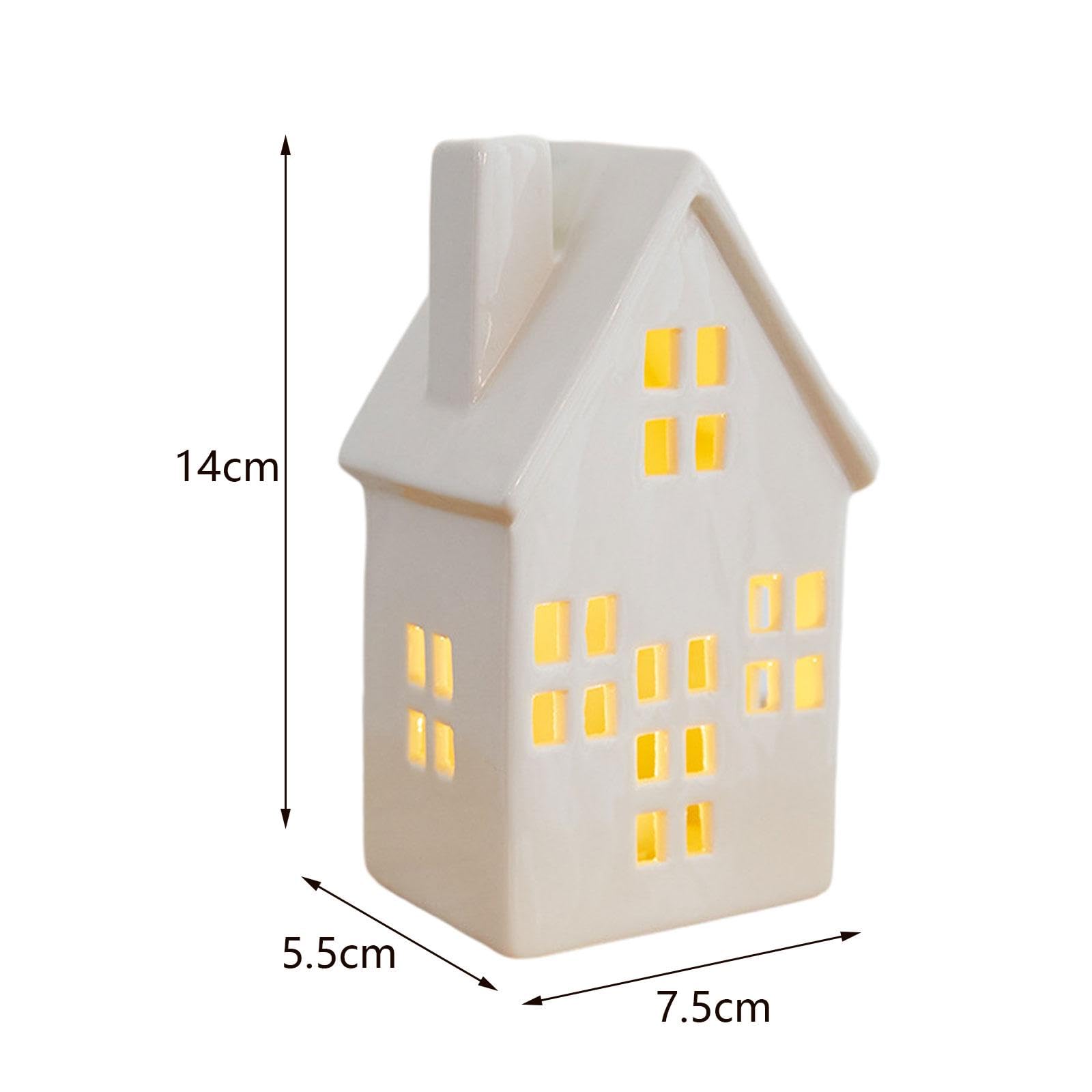 Adorno de Escritorio Iluminado para Pueblo Navideño, Figura de Construcción de Casas Rústicas de Cerámica, Decoraciones Navideñas para Interiores, Estilo C, Individual