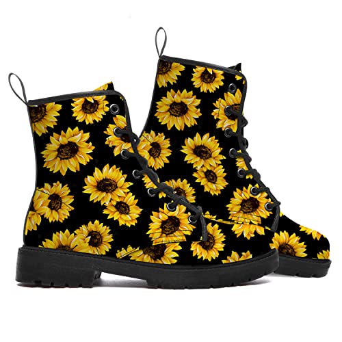 Uminder Sunflower Boots Womens Mens Combat Boots Vegan Leather Ankle Work Boots Anti-Slip Waterproof Shoes Gifts for Boy Girl2
