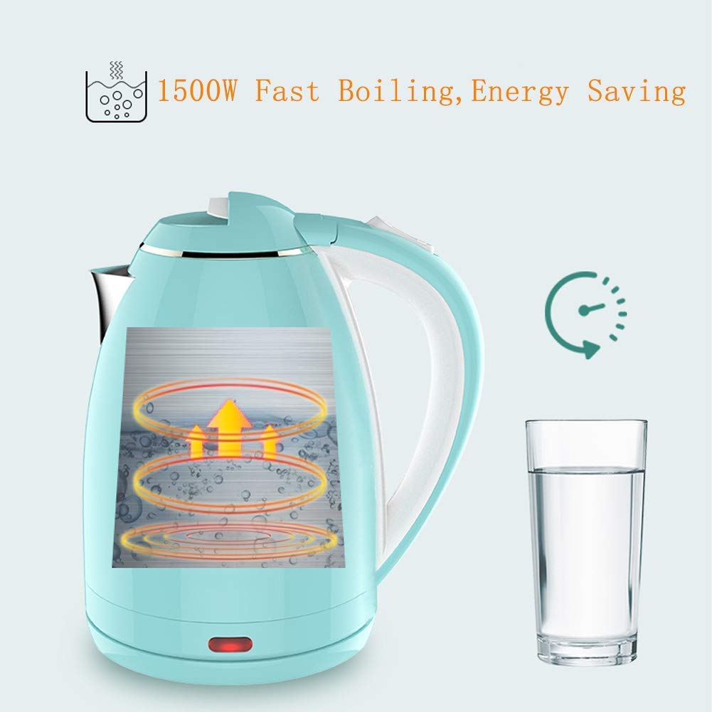 Hervidores de viaje eléctricos, rápidos y silenciosos, capacidad de 1,8 l con indicador LED de ebullición rápida, 1500 W con base de pirueta inalámbrica 360, acabado de acero inoxidable 304, apagado