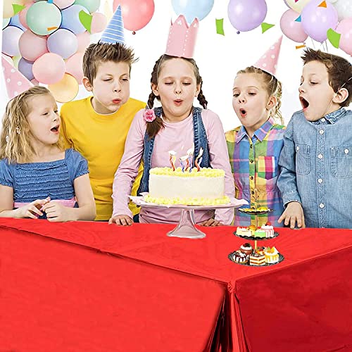 Image of Crackles Red Rectangular Shiny Metallic Tinsel Foil Solid Color Reusable Table Cover 1.37mX1.83m for Indoor Outdoor Party Birthday,Wedding,Thanksgiving,Christmas,Buffet Parties,Camping