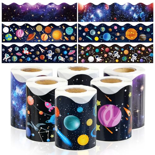 LiYiQ 6 Rolls 196 Feet Self Adhesive Classroom Bulletin Board Borders for Classroom Decorations (Colorful 1)