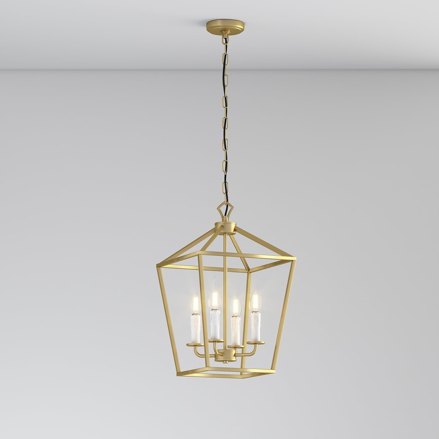 baunoisk 4 Light Gold Chandelier Light Fixture Lantern Pendant Light Geometric Chandelier Foyer Lights for Entryway Kitchen Island Dining Room Light Fixture Foyer Indoor Use